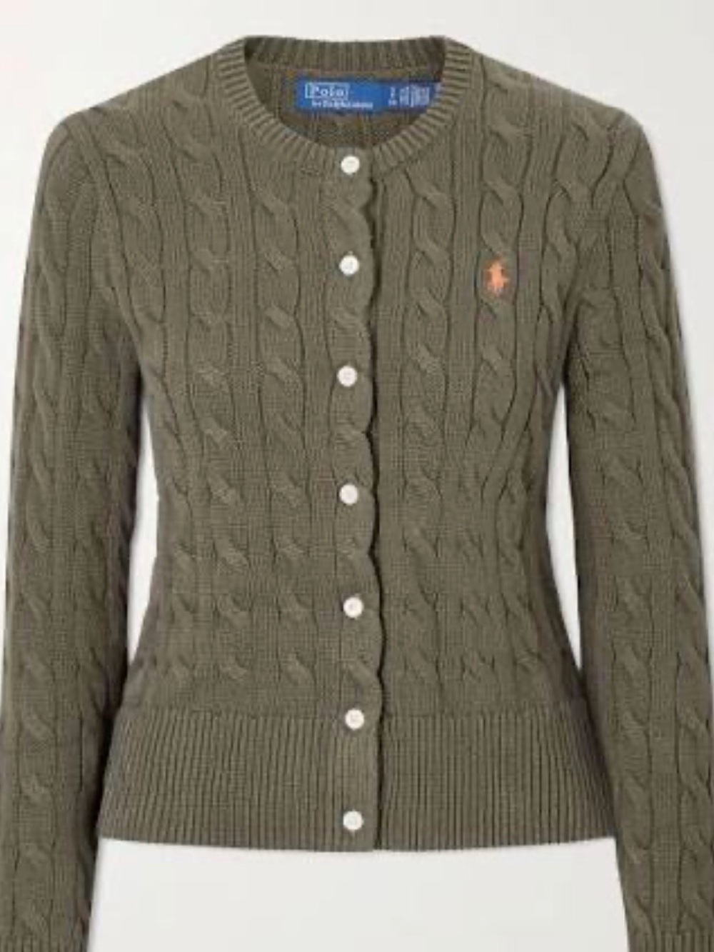 Polo by Ralph Lauren Olive Cable-Knit Crewneck Cardigan